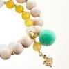 Double Mala Armband auf Elastikband mit Perlen aus vergoldetem Sterlingsilber, Rosenquarz, Holz (nude), Achat und Pompom