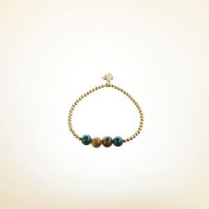 Pure Jewels Armband auf Elastikband mit Perlen aus vergoldetem 925 Sterlingsilber, Chrysokoll und Tigerauge