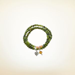 Mala Armband dreifach auf Elastikband mit Perlen aus 925 Sterlingssilber und Taiwan Jade