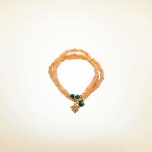 Mala Armband dreifach auf Elastikband mit Perlen aus vergoldetem 925 Sterlingssilber, Jade (peach) und Chrysokoll