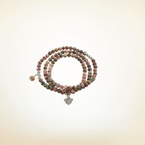 Mala Armband dreifach auf Elastikband mit Perlen aus 925 Sterlingssilber und Leoparden-Jaspis