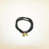 Mala Armband dreifach auf Elastikband mit Perlen aus vergoldetem 925 Sterlingssilber und Onyx (frosted)