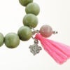 Mala Armband einfach auf Elastikband mit Perlen aus 925 Sterlingsilber, Holz (grün),Cherry Jaspis und Quaste