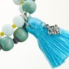 Mala Armband zweifach auf Elastikband mit Perlen aus 925 Sterlingsilber, Regenbogen Jaspis, Holz (eisblau) und Quaste