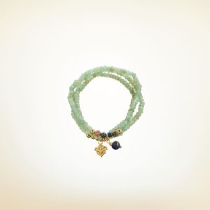 Mala Armband dreifach auf Elastikband mit Perlen aus vergoldetem 925 Sterlingssilber und Jade (grün)