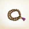 Mala Armband zweifach auf Elastikband mit Perlen aus vergoldetem 925 Sterlingsilber, Holz (braun) und Quaste