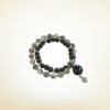 Mala Armband zweifach auf Elastikband mit Perlen aus 925 Sterlingsilber, Drachen Achat, Holz (schwarz) und facettierter Achatperle