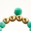 Mala Armband auf Elastikband mit Perlen aus vergoldetem 925 Sterlingssilber, Holz (türkis + gold-metallic) und Moosachat