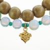 Mala Armband zweifach auf Elastikband mit Perlen aus vergoldetem 925 Sterlingsilber, Aventurin, Opal, Holz (olive), Türkis und Quaste