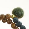 Mala Armband zweifach auf Elastikband mit Perlen aus vergoldetem 925 Sterlingsilber, Lava, Holz (braun) und Pompom