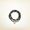 Mala Armband zweifach auf Elastikband mit Perlen aus vergoldetem 925 Sterlingsilber, Onyx, Gold Obsidian und Silber Jaspis