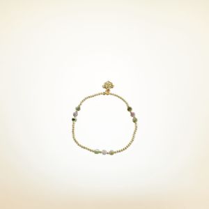 Pure Jewels Armband auf Elastikband mit Perlen aus vergoldetem 925 Sterlingsilber und facettierten Münzen aus Turmalin