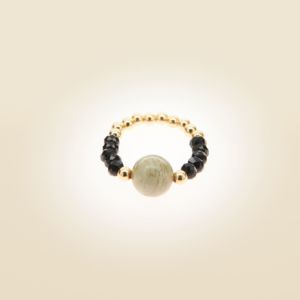 Ring auf Elastikband mit Perlen aus vergoldetem Sterlingsilber, Silber Jaspis und Kristall