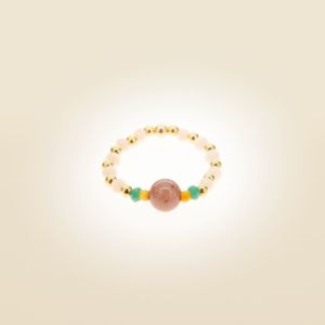 Ring auf Elastikband mit Perlen aus vergoldetem 925 Sterlingsilber, Mashan Jade und Kristallperlen