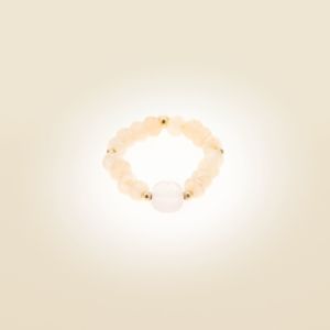 Ring auf Elastikband mit Perlen aus vergoldetem 925 Sterlingsilber, facettiertem Kissen aus Rosenquarz und Jade (nude)