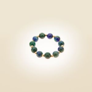 Ring auf Elastikband mit Perlen aus vergoldetem 925 Sterlingsilber und Chrysokoll