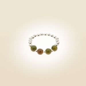 Ring auf Elastikband mit Perlen aus 925 Sterlingsilber und Taiwan Jade