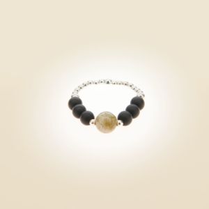 Ring auf Elastikband mit Perlen aus 925 Sterlingsilber, Labradorit und Onyx (frosted)