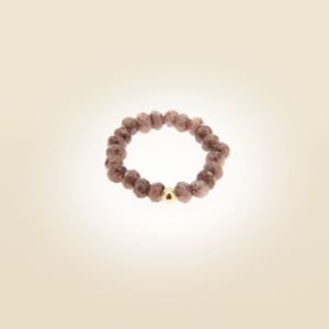 Ring auf Elastikband mit Perlen aus vergoldetem 925 Sterlingsilber und facettierter Jade (braun)
